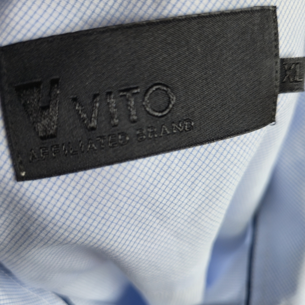 VITO Affiliated Brand Men XL Blue Micro Check Long Sleeve Button Up Dress Shirt - Picture 3 of 9